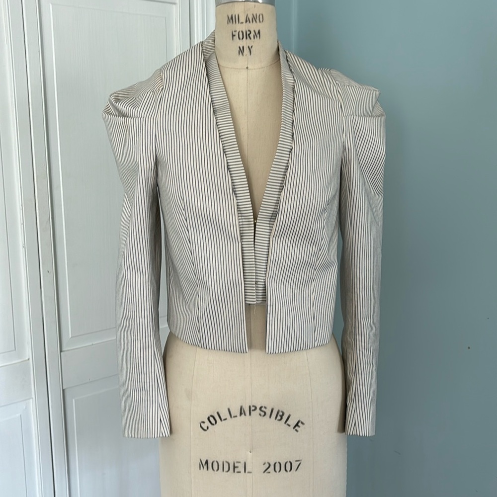 Cropped pin stripper blazer jacket